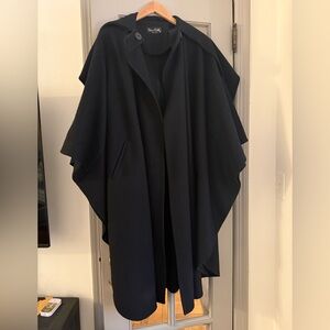 Elegant Wool Black Hooded Cape Coat